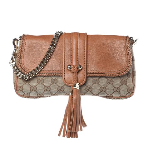 GUCCI Monogram Marrakech Evening Bag Brown.